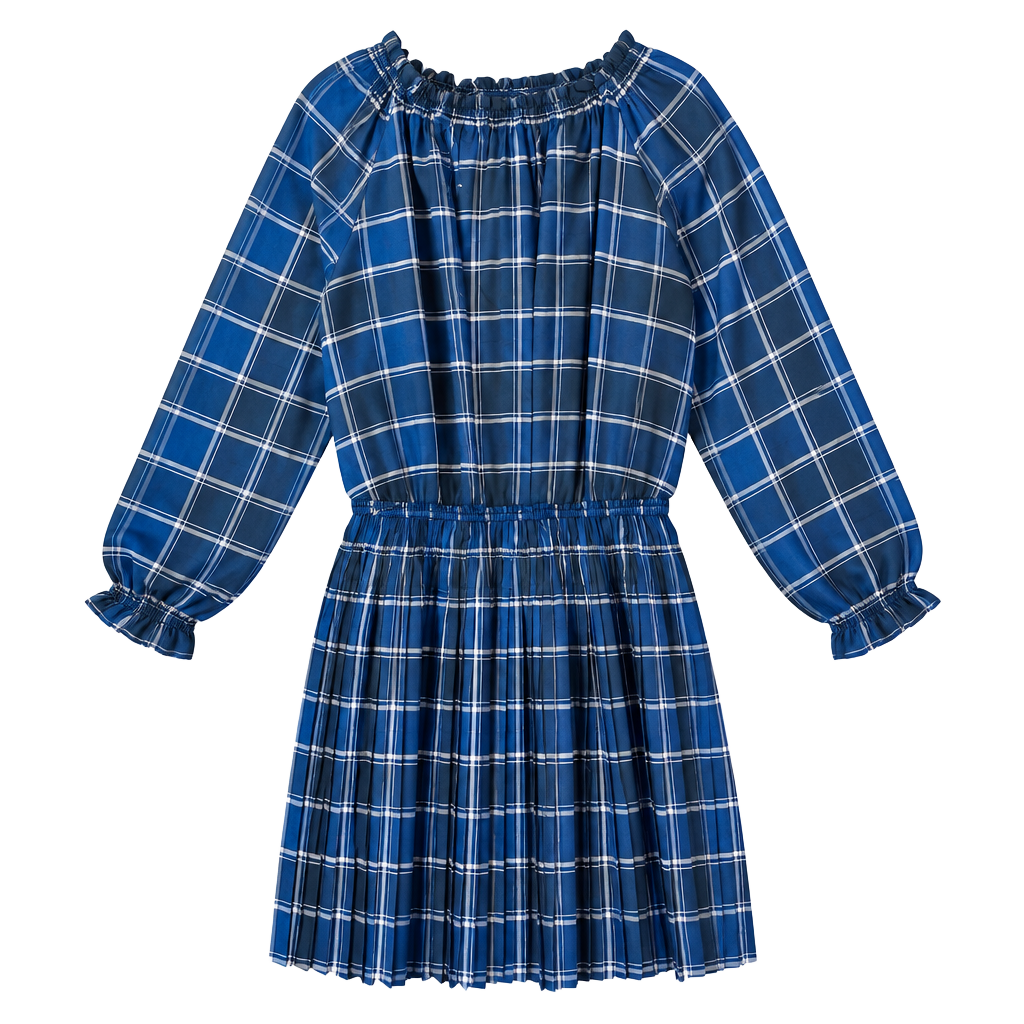 Current Air Pleated Mini Dress Size XS Blue, Black Plaid Long Sleeve | Anthropologie NWT 1