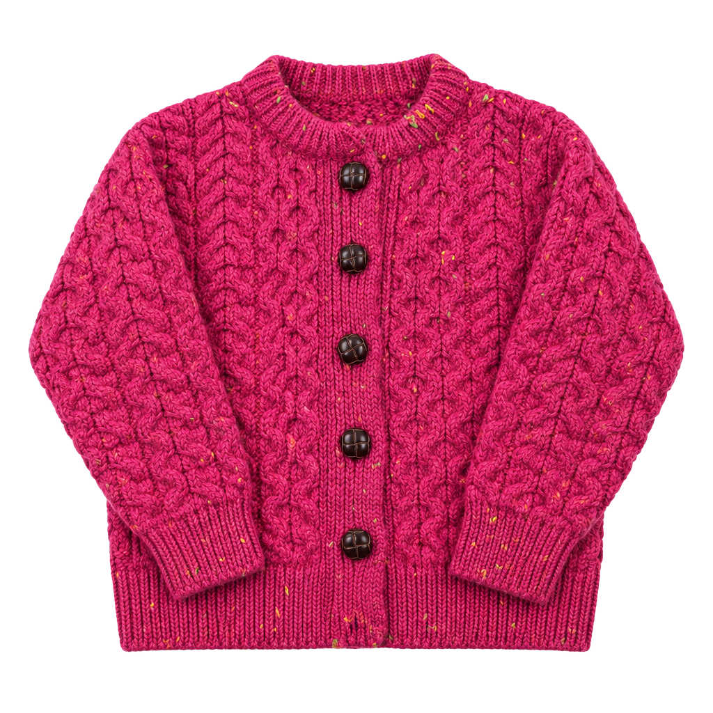 Blarney Woollen Mills Merino Wool Children’s Cardigan Size S Pink Cable Knit Sweater Made 1
