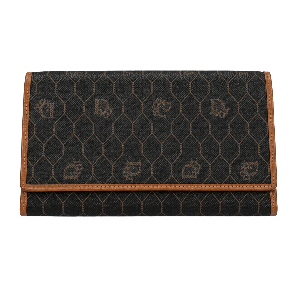 Christian Dior Vintage Honeycomb Long Wallet Brown 1