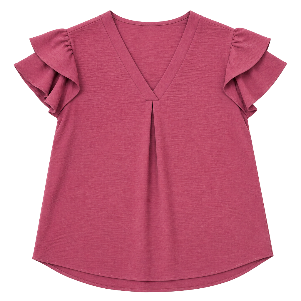 Your Style Women's V-Neck Ruffle Short Sleeve Textured Blouse Top 1