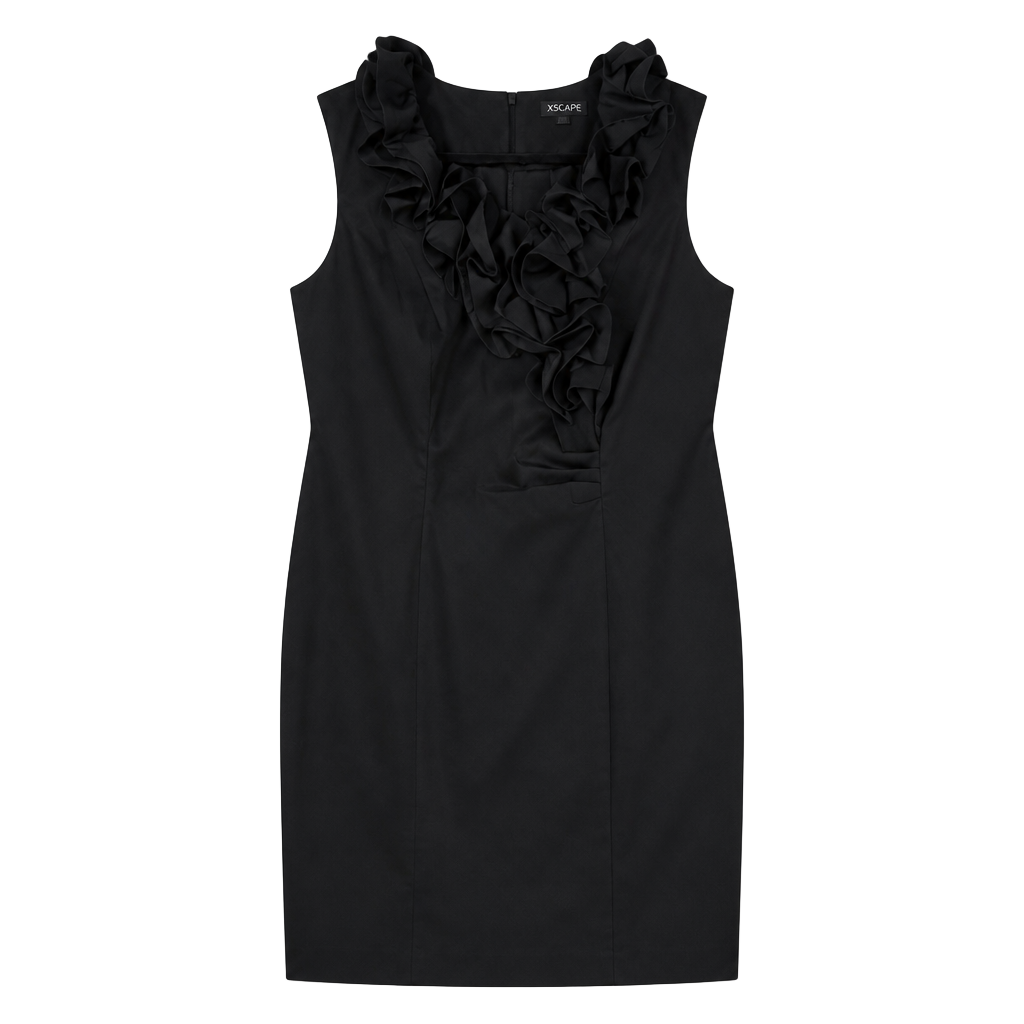 Xscape Woman By Joanna Chen Black Ruffle Neck Sleeveless Cocktail Dress 1