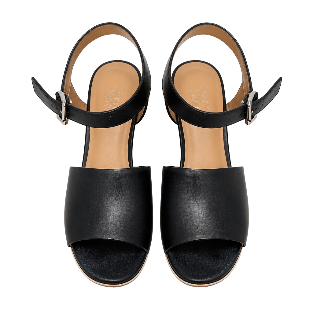 Franco Sarto Women's Black Leather Cork Wedge Ankle Strap Sandals 1