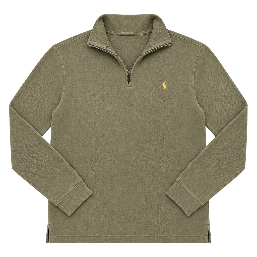 Polo Ralph Lauren Olive Green 1/4 Zip Cotton Pullover Sweater Size S 1
