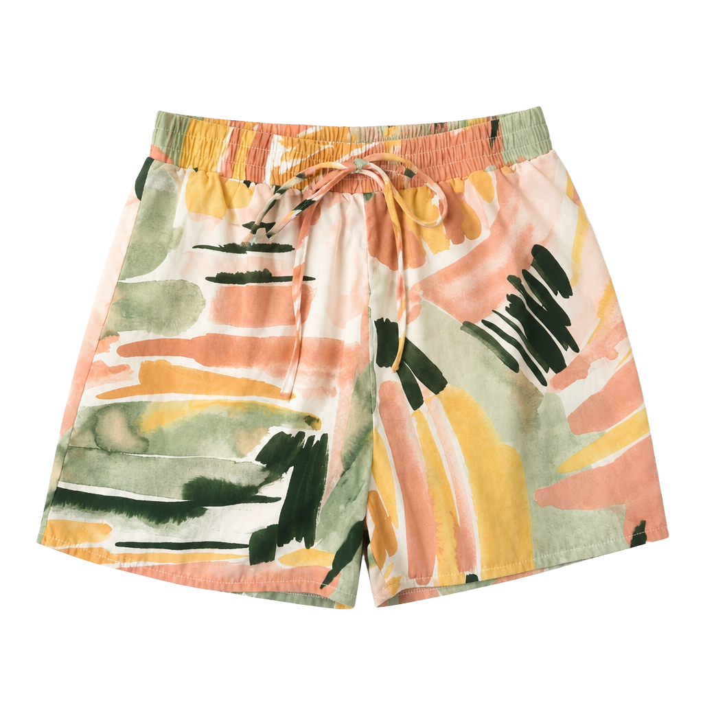 SHEIN Abstract Painterly Print High Waisted Shorts with Drawstring 1