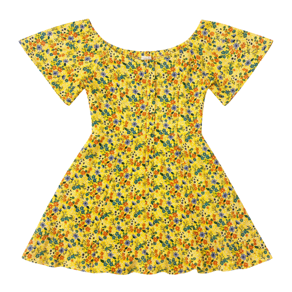 Sienna Sky Yellow Floral Mini Dress, Flutter Sleeve, Smocked Back, Size S 1