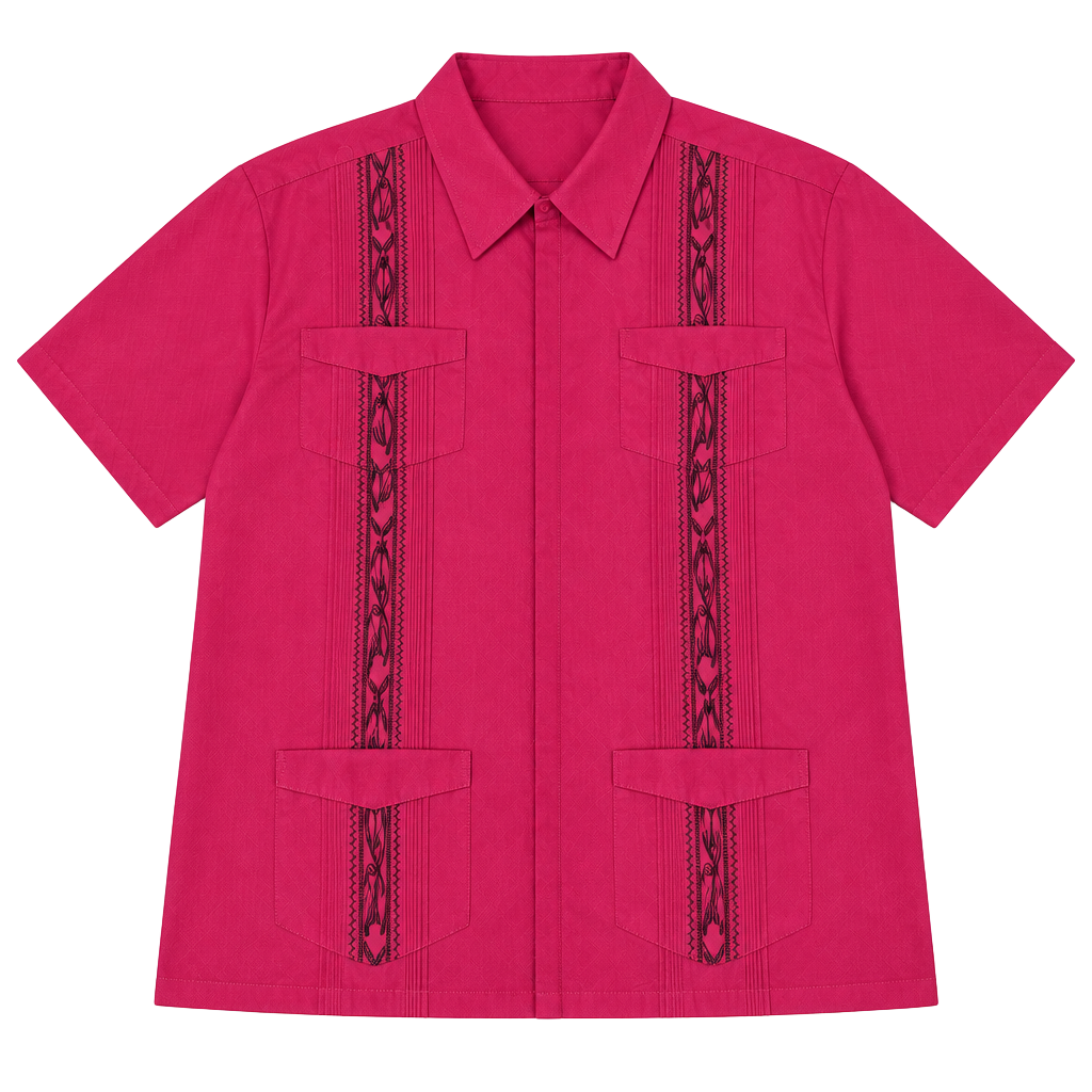 The Genuine Habano Guayabera Zip Front Shirt Size XL Magenta 1
