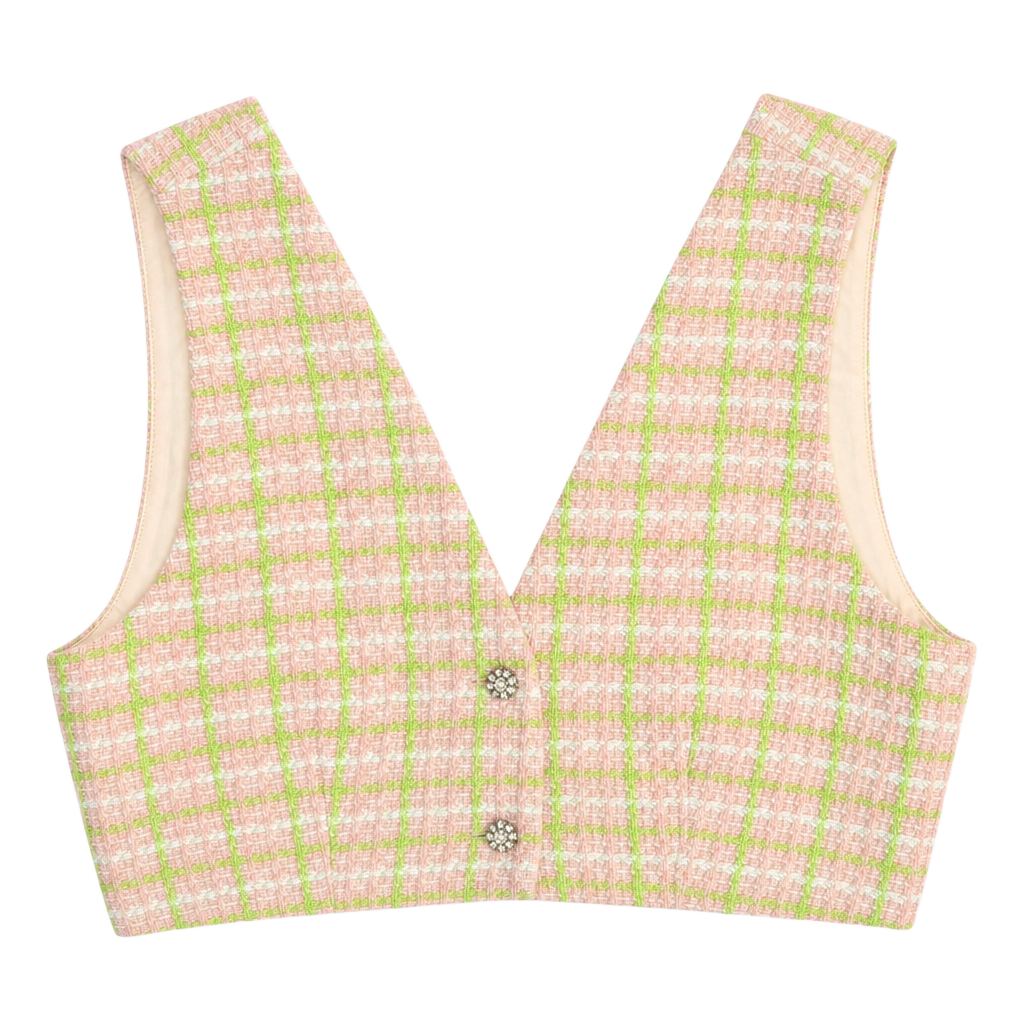 Zara Pink and Green Tweed Cropped Vest Size M 1