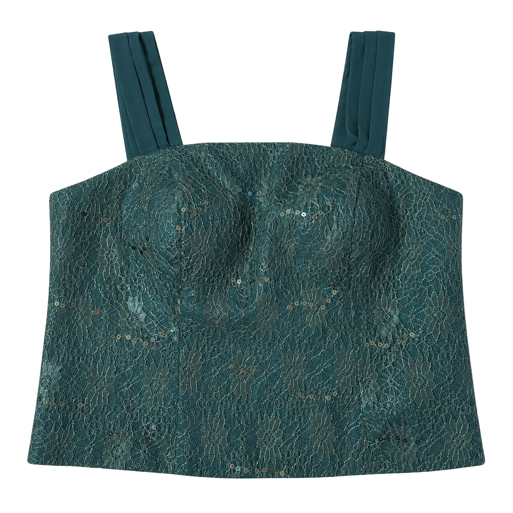 Wedding Dress Teal Lace Sequin Corset Top Size US 4 1