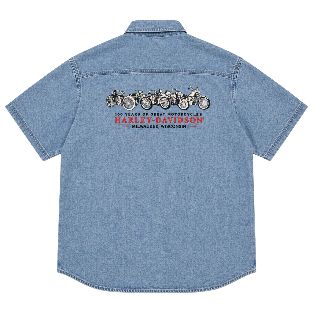 Harley-Davidson Denim Short Sleeve Shirt Size L Blue 1
