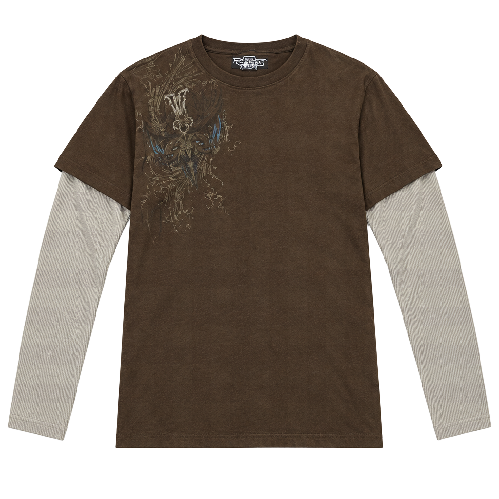 Mma Elite Layered Long Sleeve Thermal Size M Brown Graphic Y2k 1