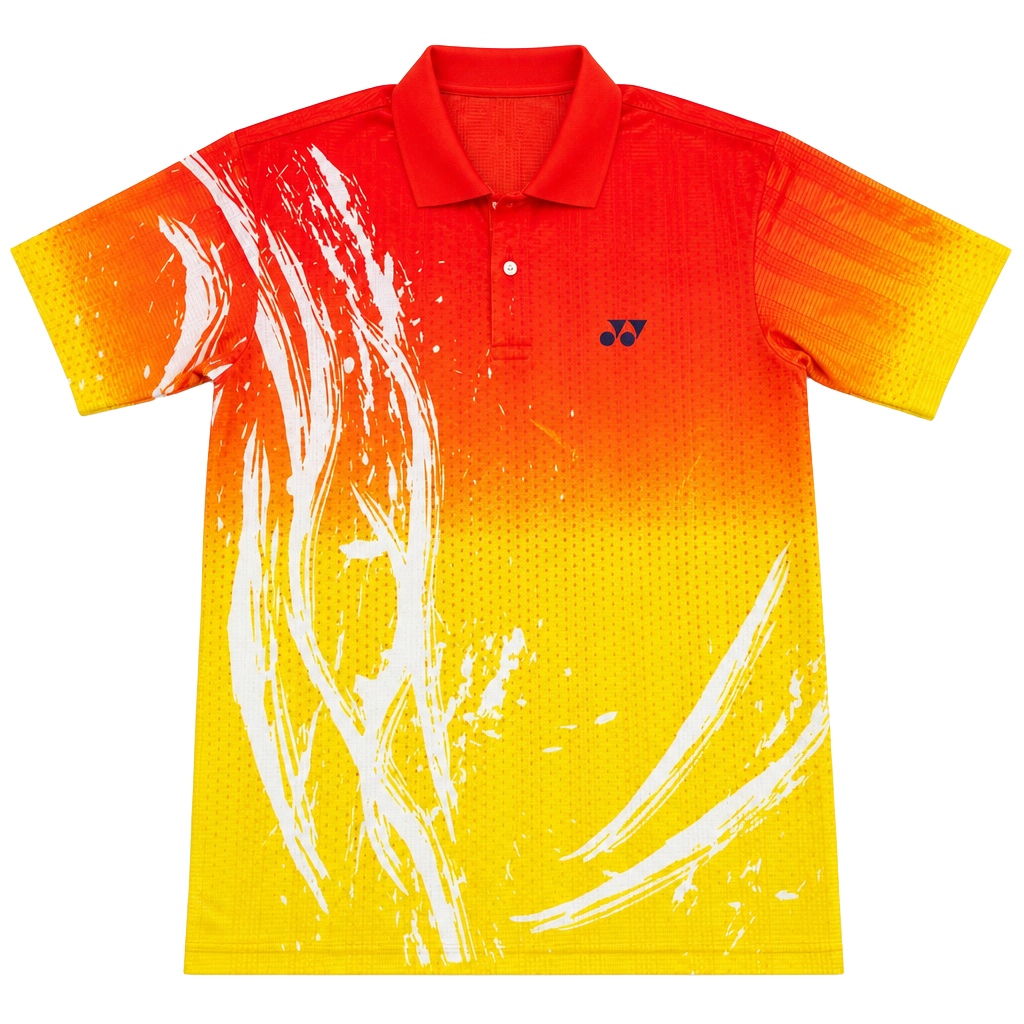 Yonex Vintage Fullprint Abstract Badminton Polo Shirt Red Yellow Size L 1221 1