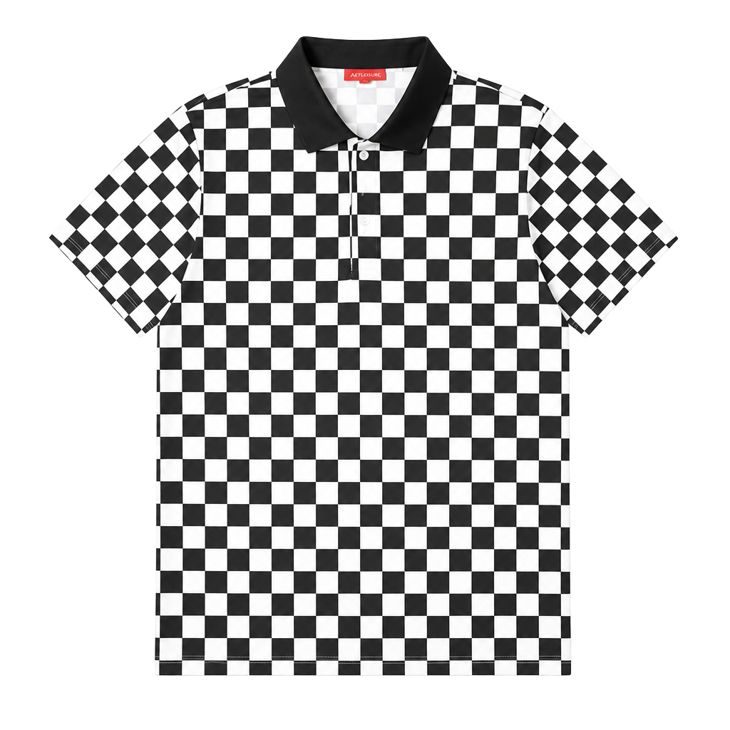 Redvanly Cedres Polo Size XL Black White Checkered Tuxedo Golf Shirt 1053 1