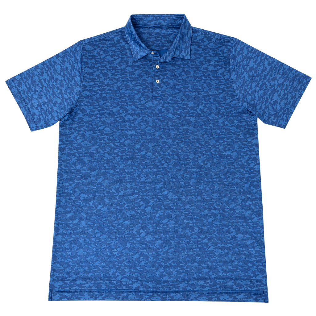 Peter Millar Summer Comfort Blue Fish Camo Print Golf Polo Shirt Men's XXL 1196 1