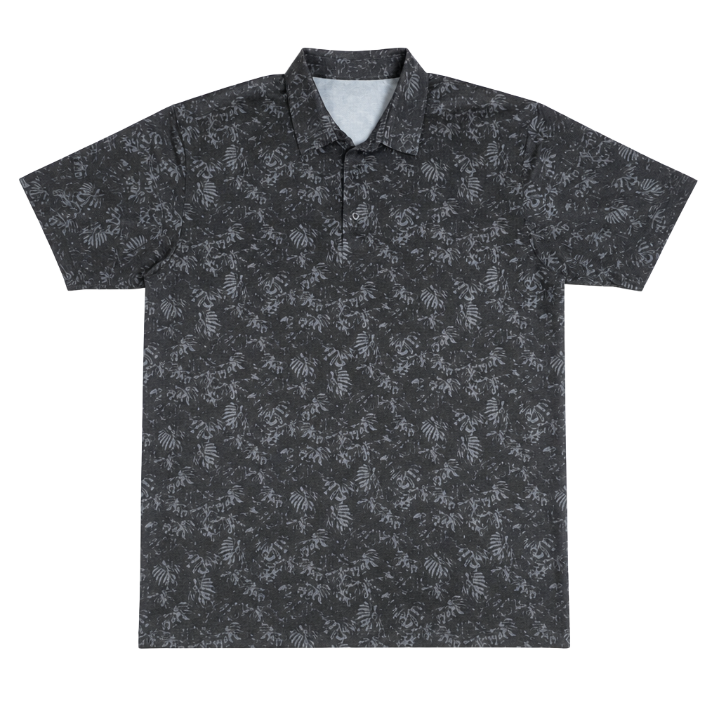 Dunning Golf Performance Polo Shirt Men's XL Black Tropical Leaf Print. 1211 1
