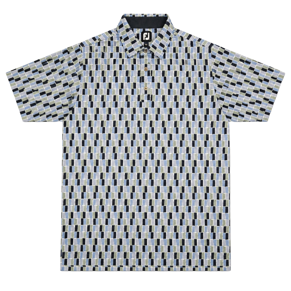 FootJoy Geometric Rectangle Grid Polo Size L Blue Black Golf Shirt 1003 1