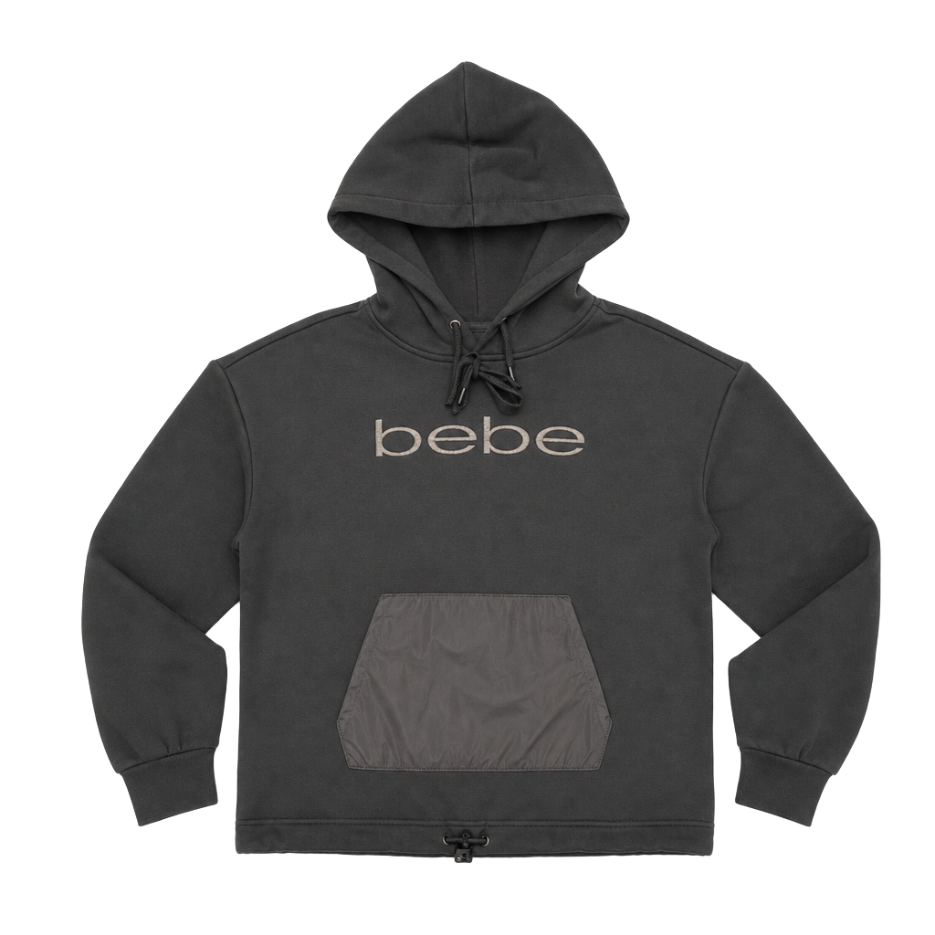 bebe sport Women's Black Pullover Hoodie with Mixed Media Pocket 1