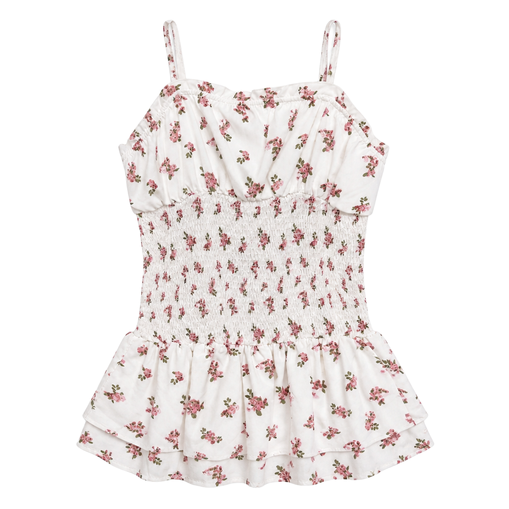 Fashion Nova White Floral Print Smocked Ruffle Mini Dress 1