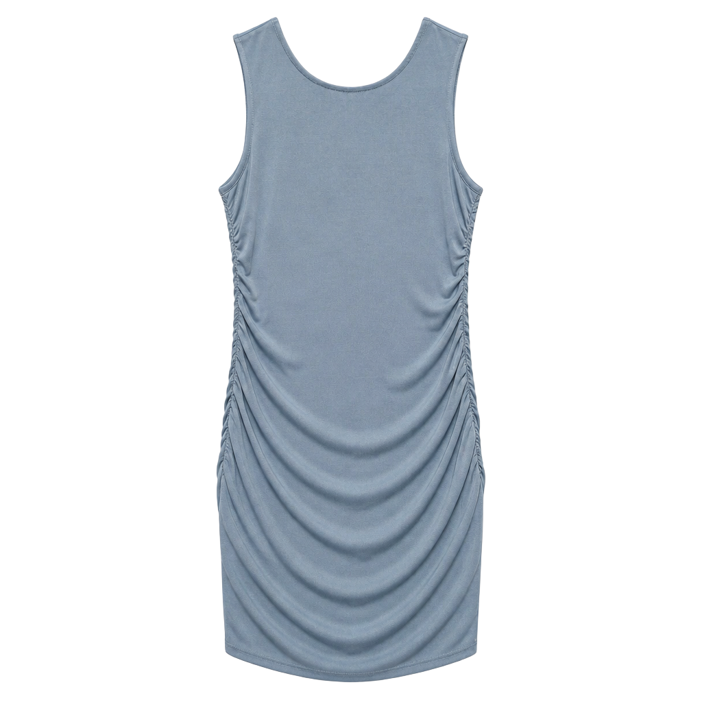 BCBGMAXAZRIA Women's Dusty Blue Sleeveless Ruched Mini Dress 1