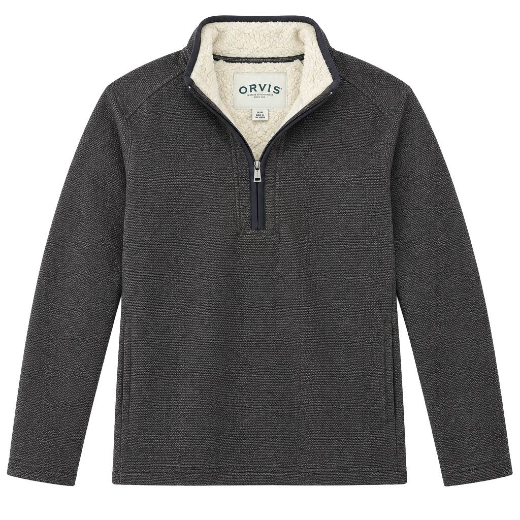 Orvis 1/4 Zip Pullover Sweater Size M Brown Sherpa Lined 1