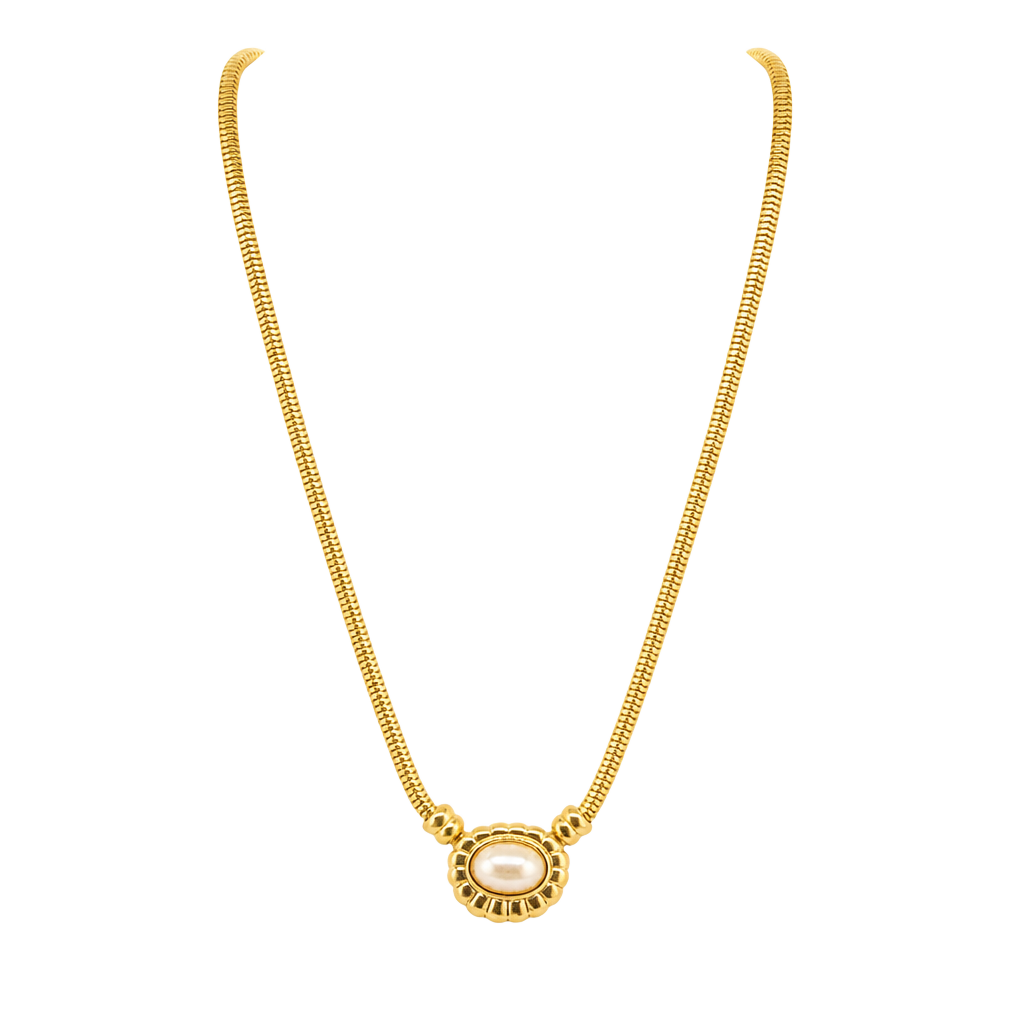Vintage Joan Rivers Gold Tone Snake Chain Faux Pearl Pendant Necklace 1