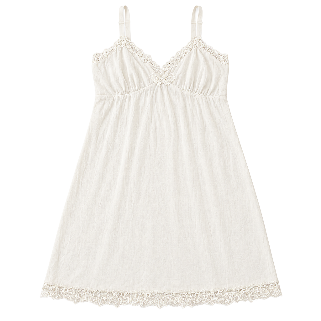 Vintage Lace Trim Slip Dress White Lingerie 1