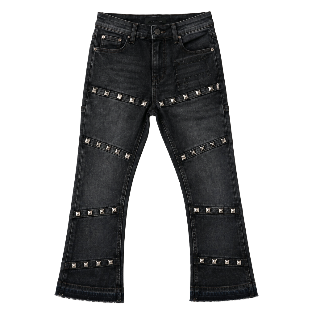 Valabasas Play Black Washed Studded Cargo Jeans Denim Pants 1
