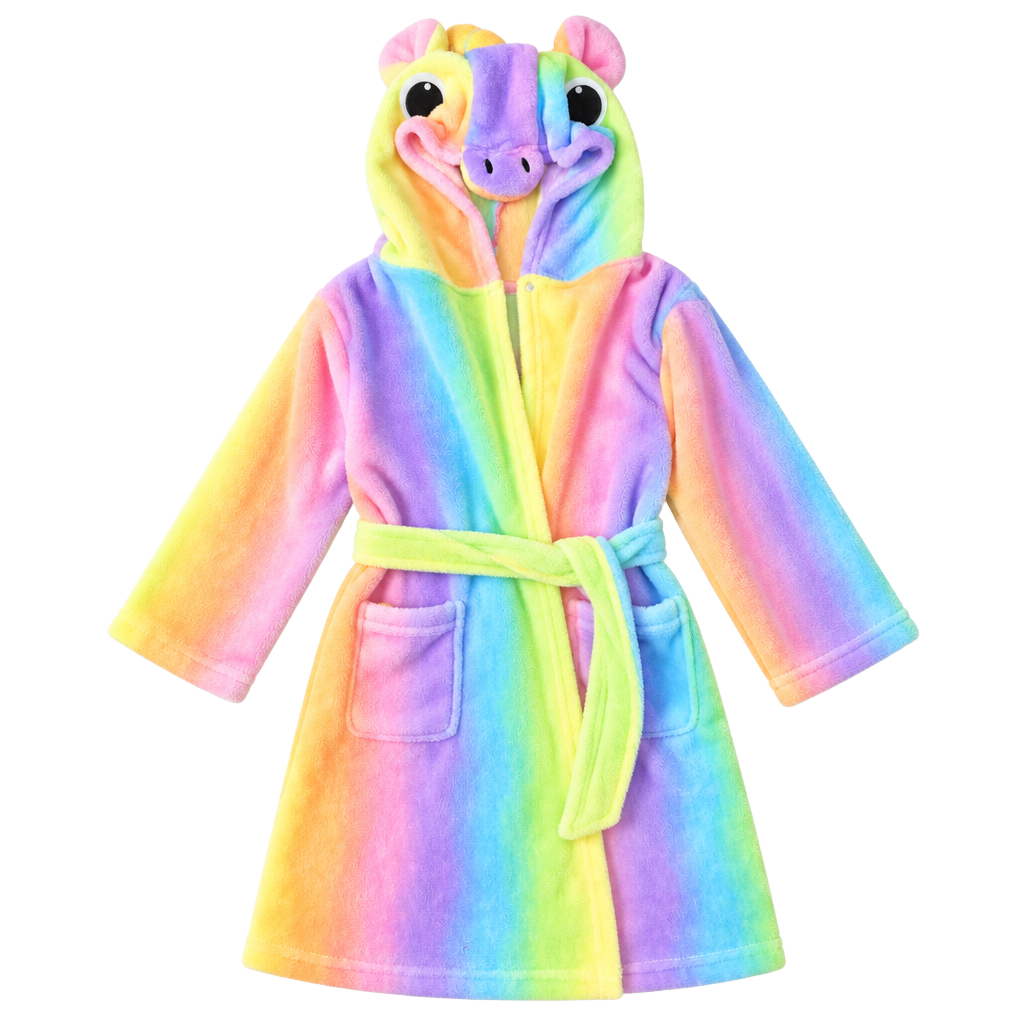 Unicorn Plush Hooded Bathrobe Rainbow Fleece - Youth 1