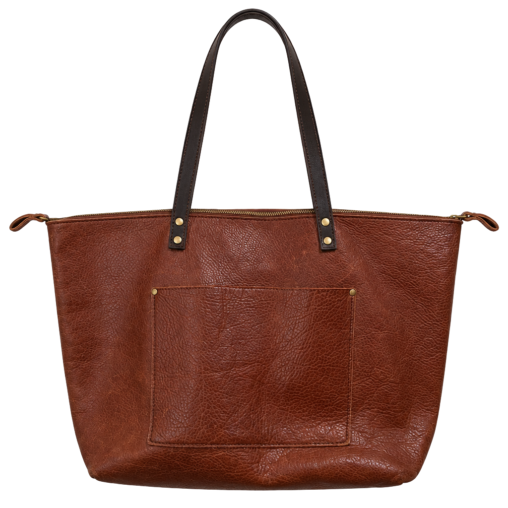 Portland Leather Goods Leather Tote Bag Brown Zipper Pocket 1