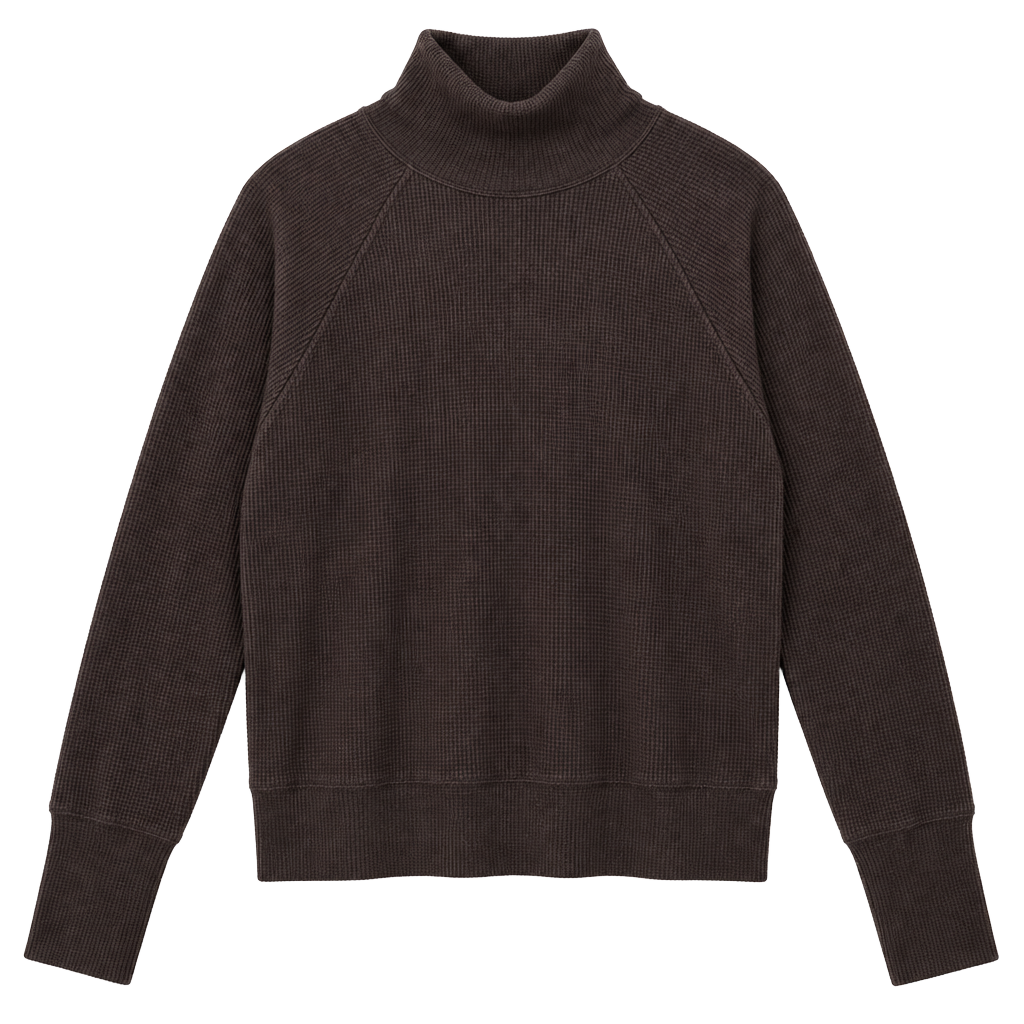 Alo Yoga Waffle Weekend Escape Mock Neck Size M Espresso Brown 1