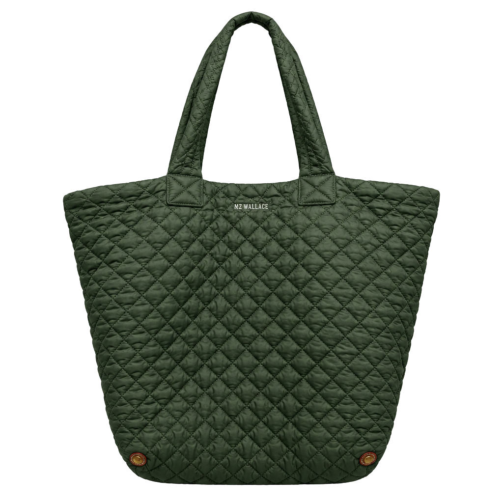 MZ Wallace Large Metro Tote Deluxe Green Quilted Nylon Tote Bag 1