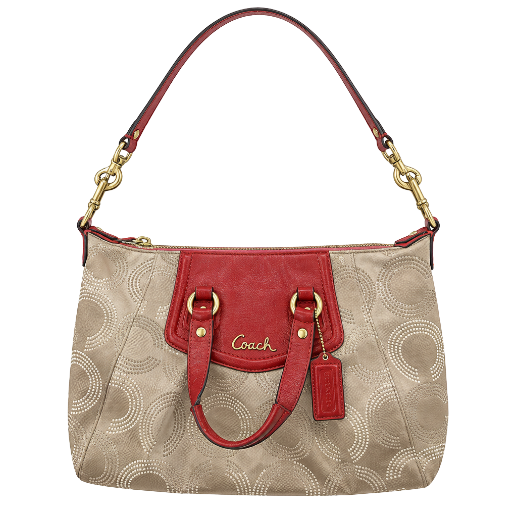 Vintage Coach Signature Poppy Op Art Beige Red Convertible Satchel Bag 1