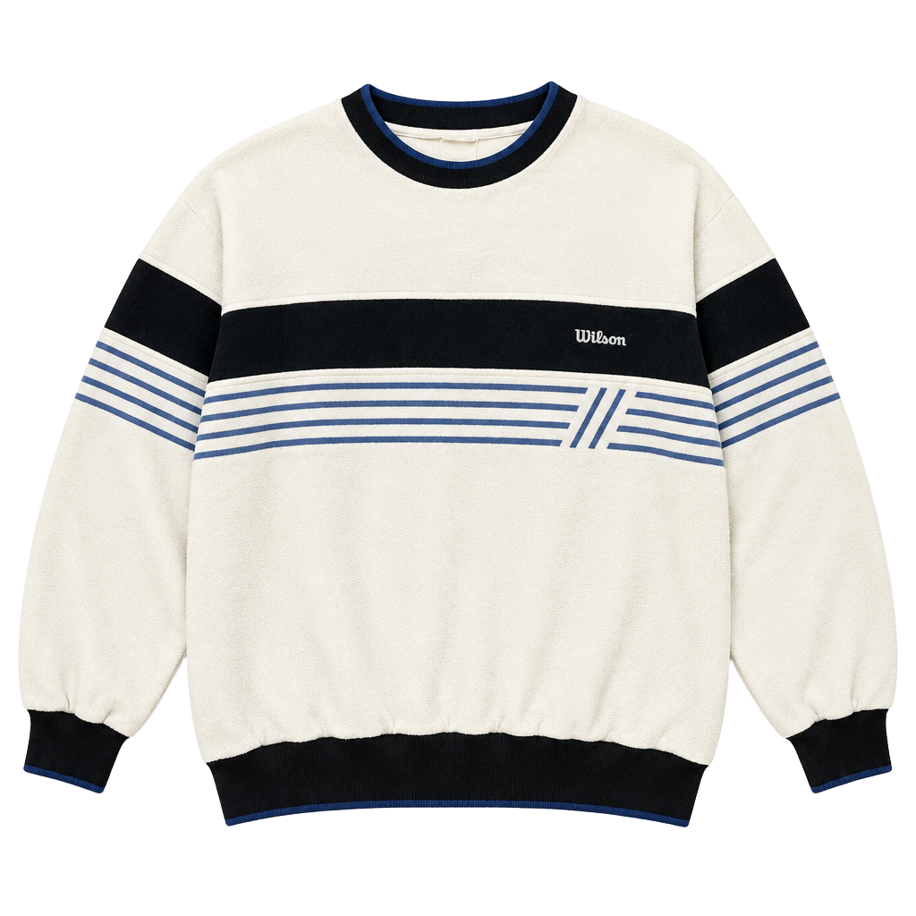 Vintage Wilson Striped Crewneck Sweatshirt Size M White Blue Black 1
