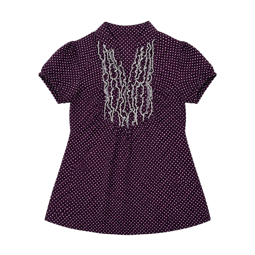 Heart Soul Women's Purple Polka Dot Ruffled V-Neck Tie-Back Blouse 1