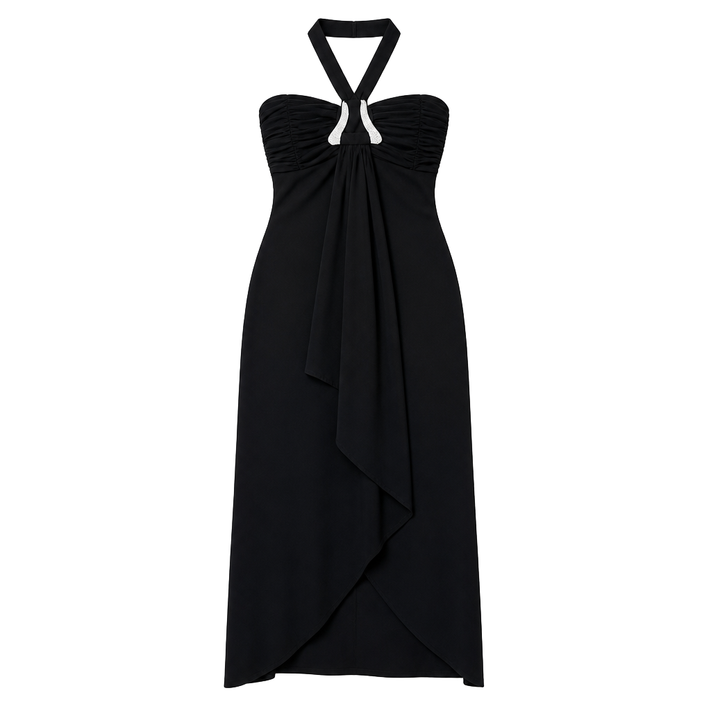 Scott McClintock Vintage Black Halter Gown with Rhinestone Detail 1