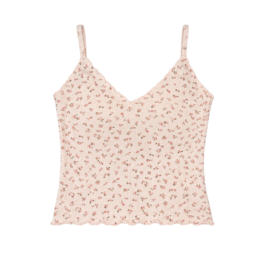 Brandy Melville Nicolette Floral Print Lettuce-Edge Tank Top 1