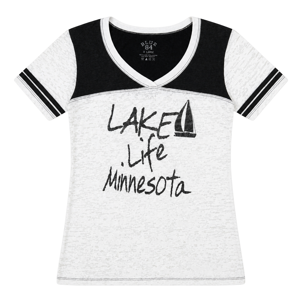 Blue 84 Lake Life Minnesota Burnout V-Neck T-Shirt Women's XL 1