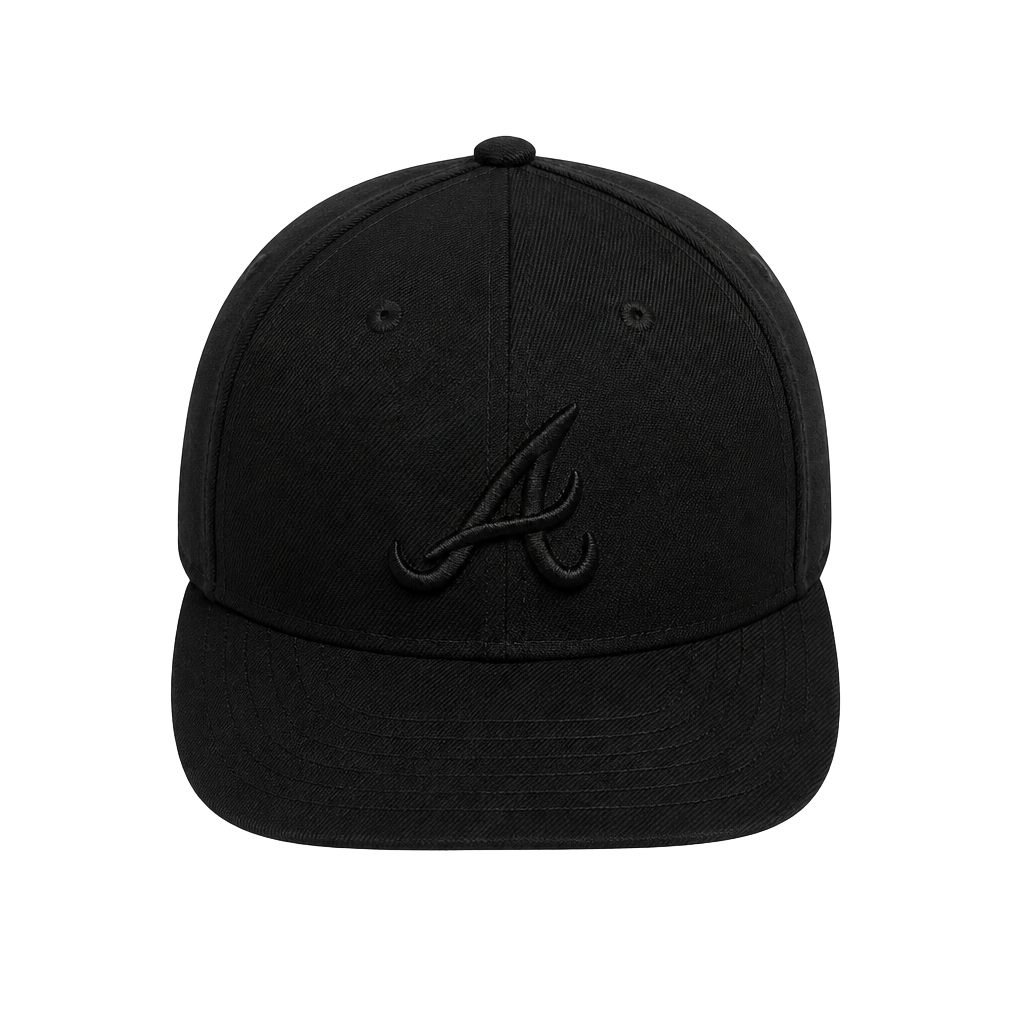 New Era Atlanta Braves 59FIFTY Black on Black Fitted Hat Size 7 1/8 1