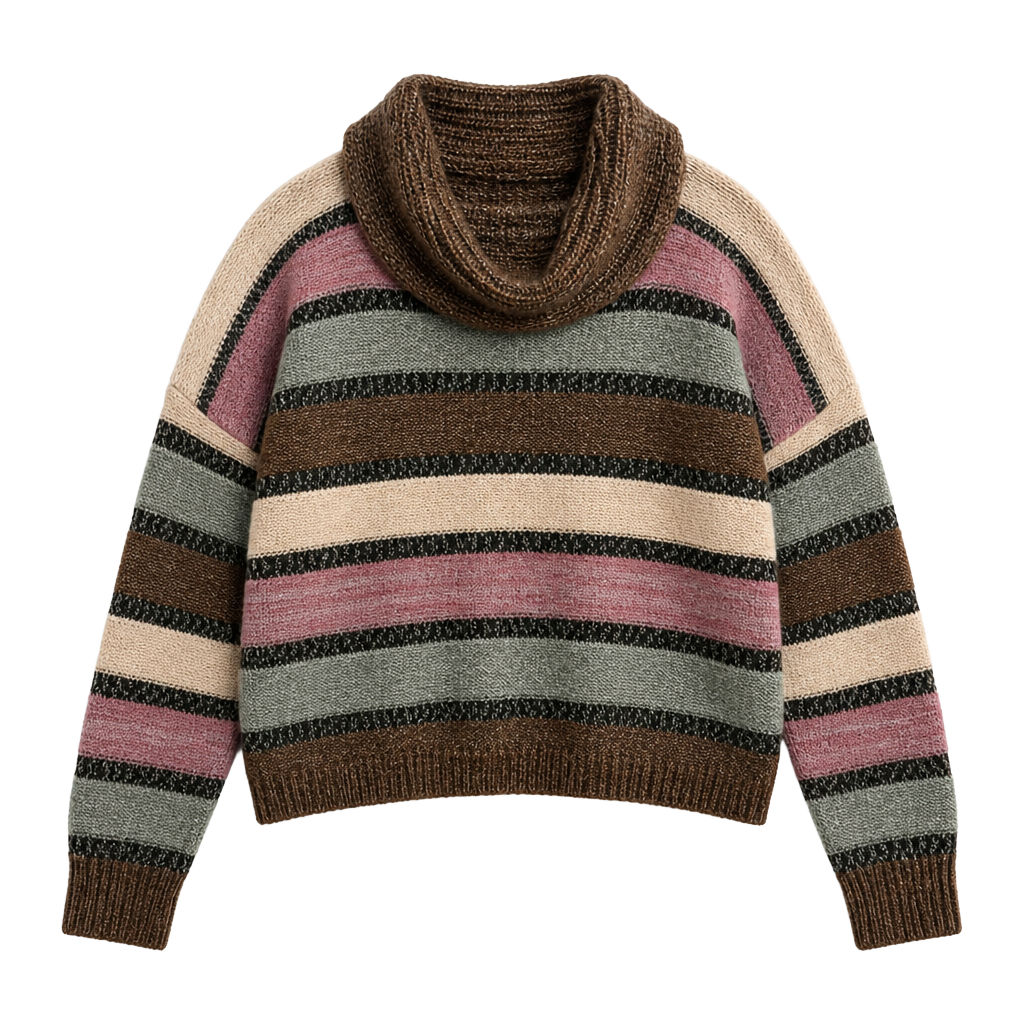 Before You Cowl Neck Striped Knit Sweater 1