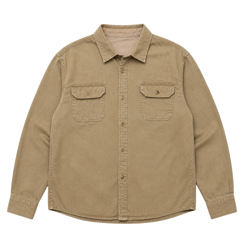 Wrangler Premium Quality Long Sleeve Khaki Cotton Work Shirt Size XL 1