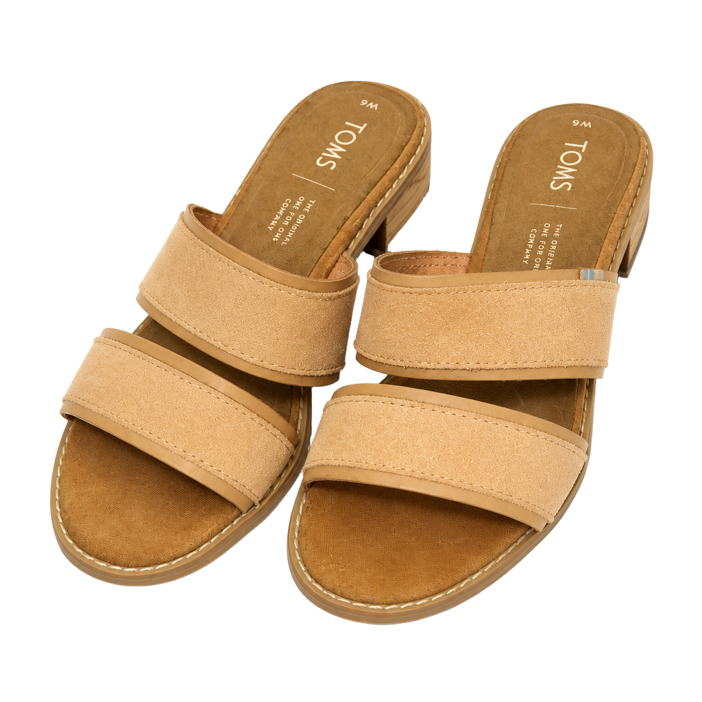 TOMS Sicily Suede Two Strap Slide Sandals Tan Size W6 1