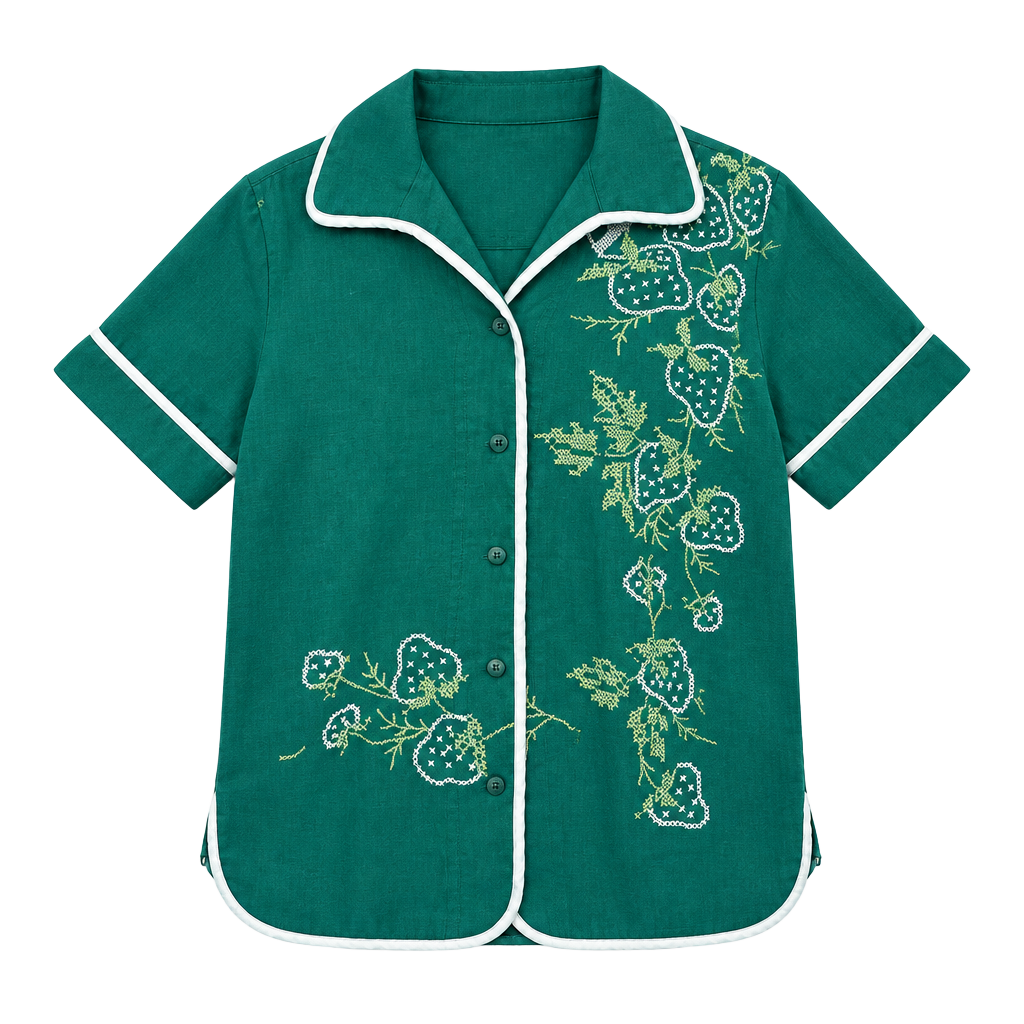 We The Free Embroidered Shirt Size XS Green Strawberry Motif 1