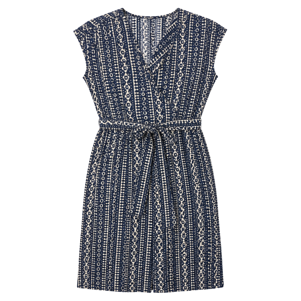 Tory Burch Blue and White Printed Silk Sleeveless Wrap Dress Size L 1