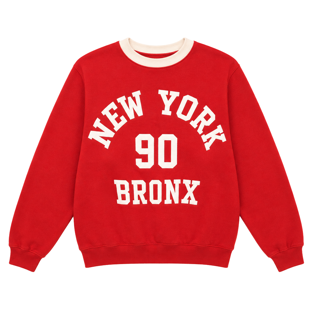 Zara New York NY Bronx Red crewneck ringer sweatshirt Size L Oversized fit 1