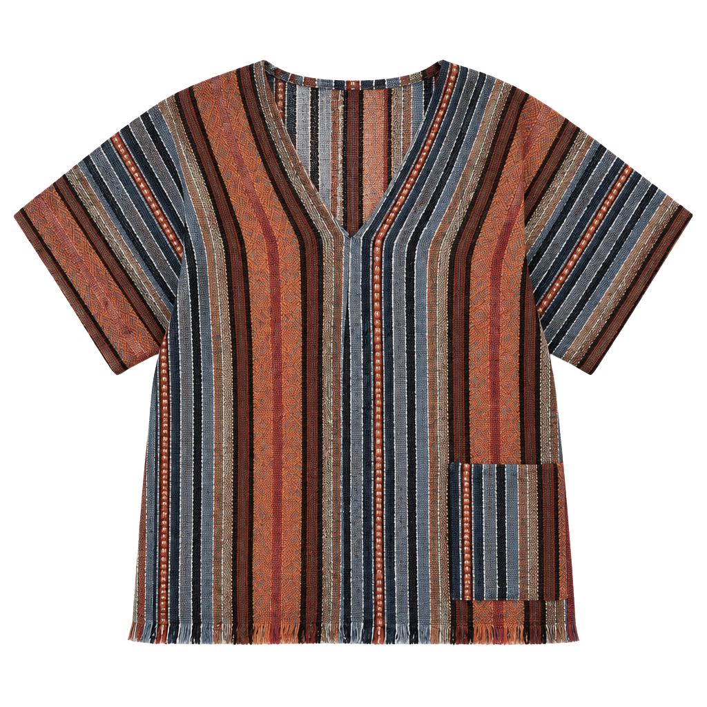 Elephant Jungle Sanctuary Baja Poncho Size M Striped Boho V-Neck 1