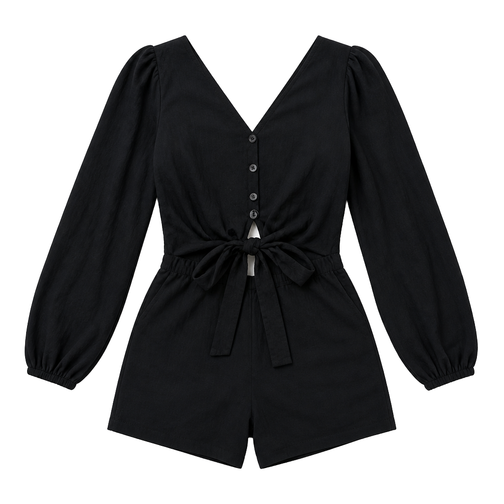 Abercrombie & Fitch Black Long Sleeve Tie Front Romper L 1