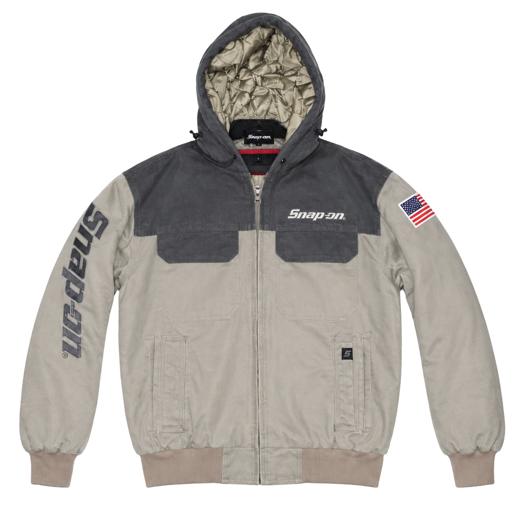 Snap-on Insulated Zip-Up Hooded Jacket Size XL Tan Grey 1