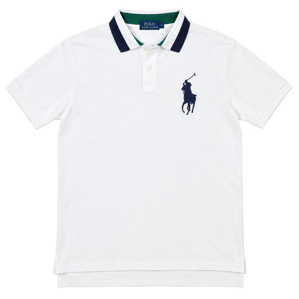Polo Ralph Lauren Polo Shirt Size L White Cotton Striped Collar 1