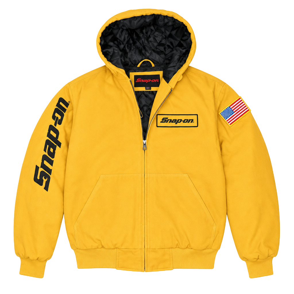 Snap-on Canvas Hooded Jacket Size M Yellow Quilt Lined US Flag 1
