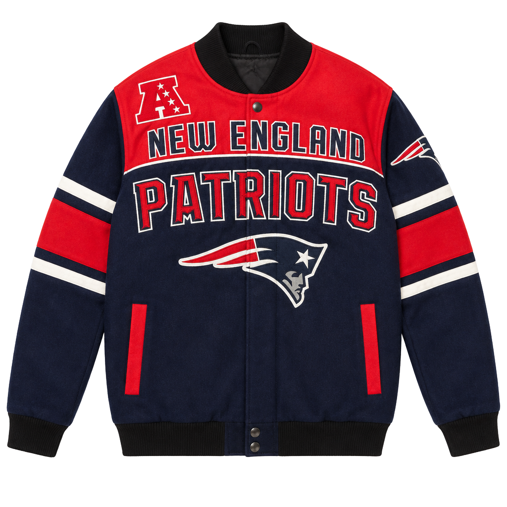 NFL New England Patriots Bomber Jacket Size L/G Navy Red Football 1