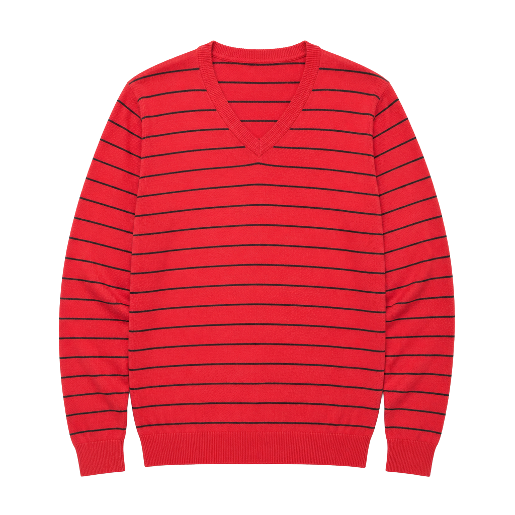 Gap V-Neck Sweater Size M Red Black Striped Long Sleeve Pullover 1